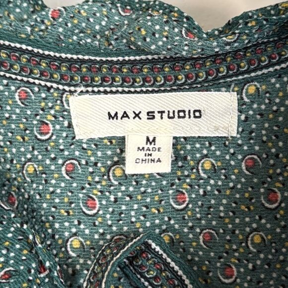 Max Studio Green Floral Print Tie-Neck Smocked Waist Maxi Dress Size M - Picture 7 of 10